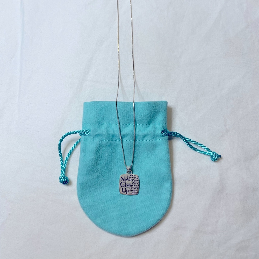 Sterling Silver Necklace and chain. “Never Give Up”